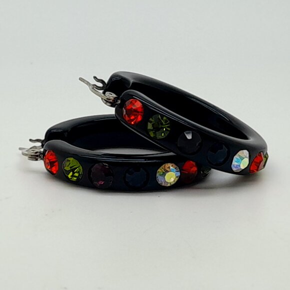 black Lucite Acrylic wide 1.5 Hoop multi color Latch Back Fashion Earrings - Picture 4 of 4